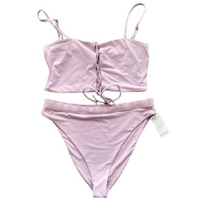 Dippin daisy Bikini Set lilac lace up top cheeky high rise bottoms XL cute solid